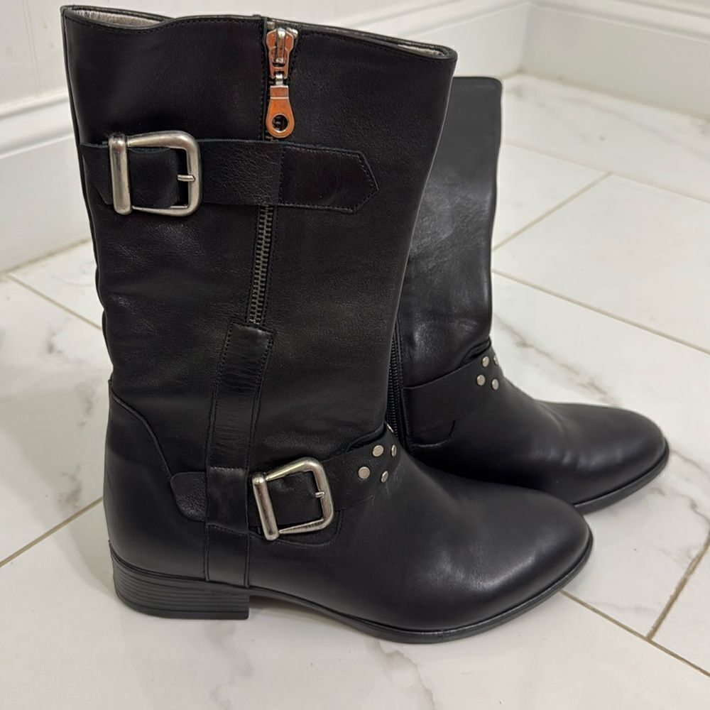 Black High Boots - Brand New - Size 8 - Black Womens Boots - Zipper and Buckle
